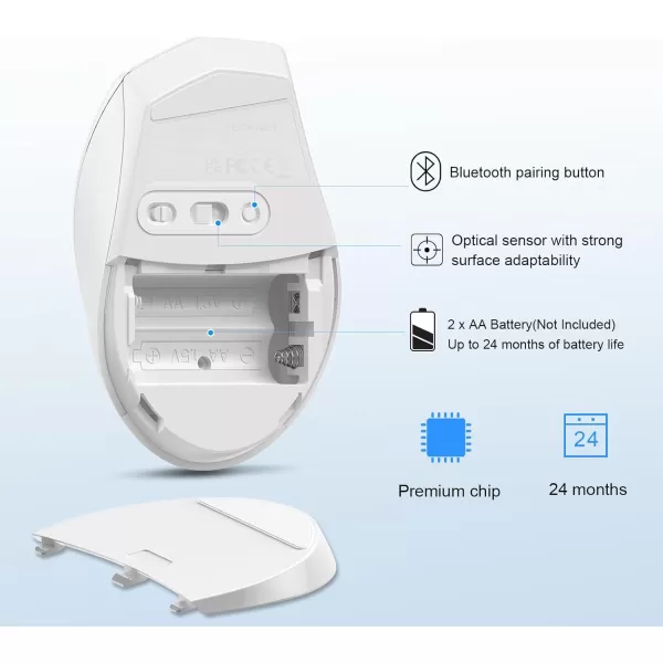 TECKNET Bluetooth Mouse 4800 DPI Computer Mouse 2Year Battery Wireless Mouse 6 Adjustable DPI 6 Buttons Compatible with LaptopWindowsComputerWhite