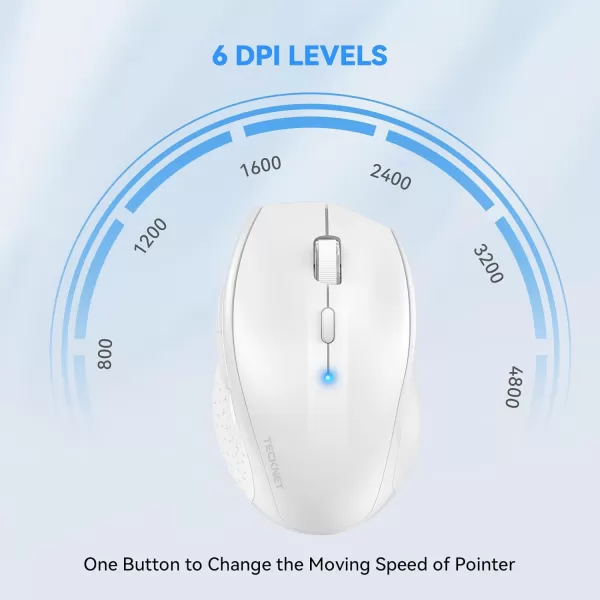 TECKNET Bluetooth Mouse 4800 DPI Computer Mouse 2Year Battery Wireless Mouse 6 Adjustable DPI 6 Buttons Compatible with LaptopWindowsComputerWhite