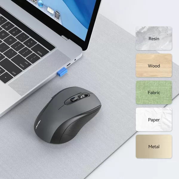 TECKNET Bluetooth Mouse Wireless Mouse Bluetooth for Laptop 2in1BT 503024Ghz Computer Mouse Portable PC Mouse Wireless with USB Receiver for Mac Compatible with MacBook Pro Air ChromebookGrey