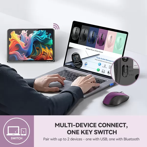 TECKNET Bluetooth Mouse Wireless Mouse Bluetooth for Laptop 2in1BT 503024Ghz Computer Mouse Portable PC Mouse Wireless with USB Receiver for Mac Compatible with MacBook Pro Air ChromebookPurple