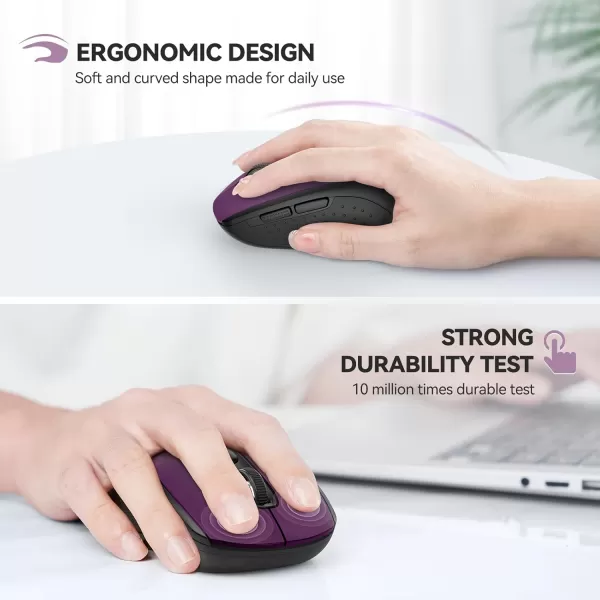 TECKNET Bluetooth Mouse Wireless Mouse Bluetooth for Laptop 2in1BT 503024Ghz Computer Mouse Portable PC Mouse Wireless with USB Receiver for Mac Compatible with MacBook Pro Air ChromebookPurple