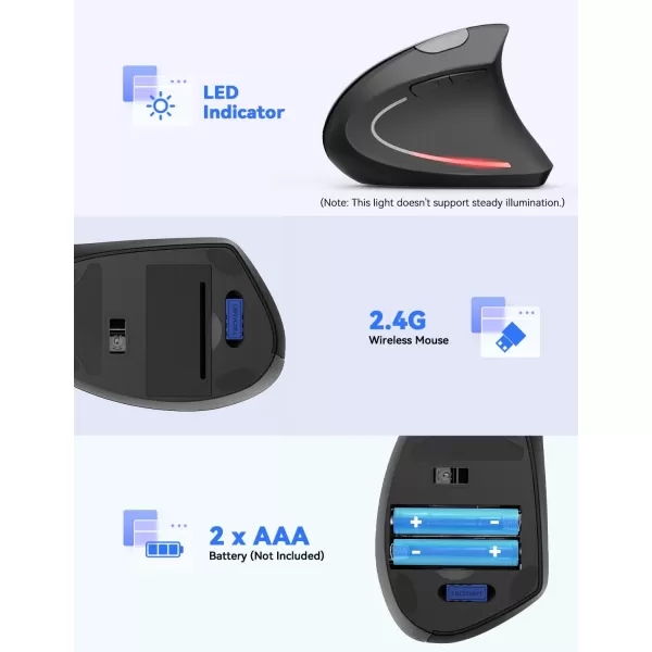 TECKNET Ergonomic Mouse 4800 DPI Wireless Vertical Mouse with 5 Adjustable DPI Levels 24GHz Optical Carpal Tunnel Mouse 6 Buttons Wireless Mouse for Laptop Desktop PC MacBook  BlackBlack