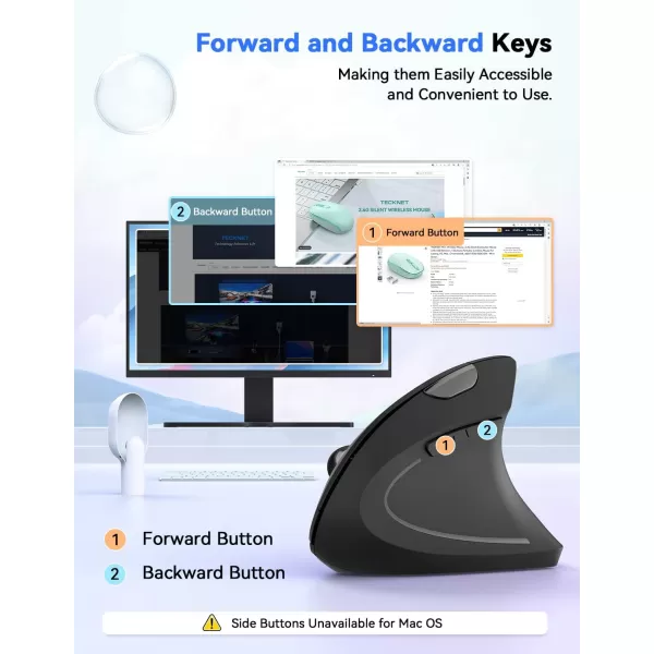 TECKNET Ergonomic Mouse 4800 DPI Wireless Vertical Mouse with 5 Adjustable DPI Levels 24GHz Optical Carpal Tunnel Mouse 6 Buttons Wireless Mouse for Laptop Desktop PC MacBook  BlackBlack