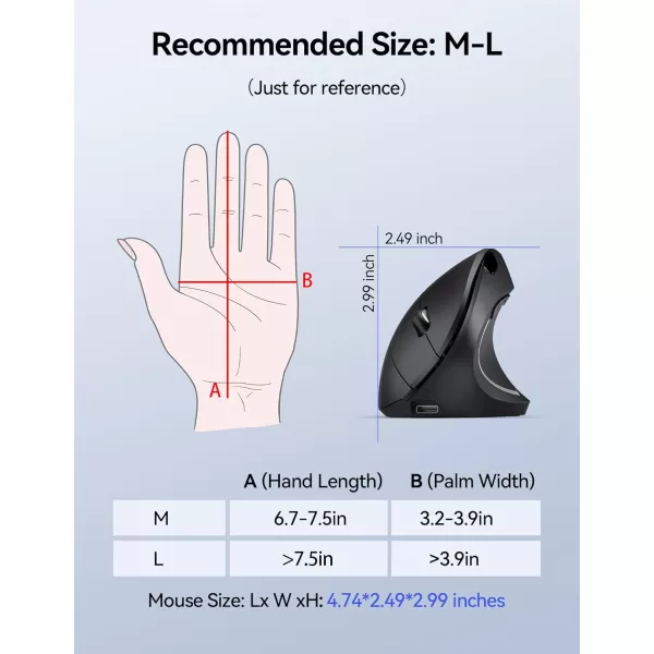 TECKNET Ergonomic Mouse Rechargeable Vertical Ergo Mouse Wireless Silent 24GHz 6 Buttons Optical Carpal Tunnel Mouse 5 Adjustment Levels Up to 4800DPI Wireless Mouse for Laptop Desktop PCBlack