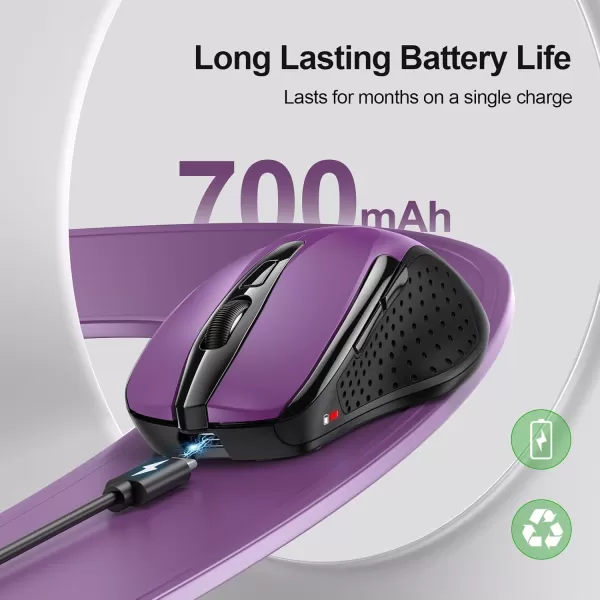 TECKNET Rechargeable Wireless MouseUSBA Silent Mouse Quiet Click 6 Adjustable 4800 DPI Cordless Computer Mouse Ergonomic Mouse for Laptop 6 Buttons 24G Mouse for Chromebook Ergo Grip  PurplePurple