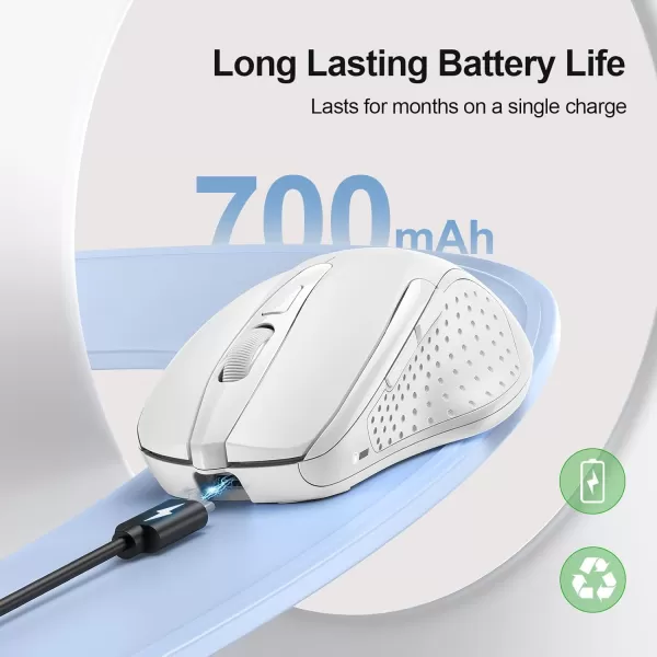 TECKNET Rechargeable Wireless MouseUSBA Silent Mouse Quiet Click 6 Adjustable 4800 DPI Cordless Computer Mouse Ergonomic Mouse for Laptop 6 Buttons 24G Mouse for Chromebook Ergo Grip  PurpleWhite