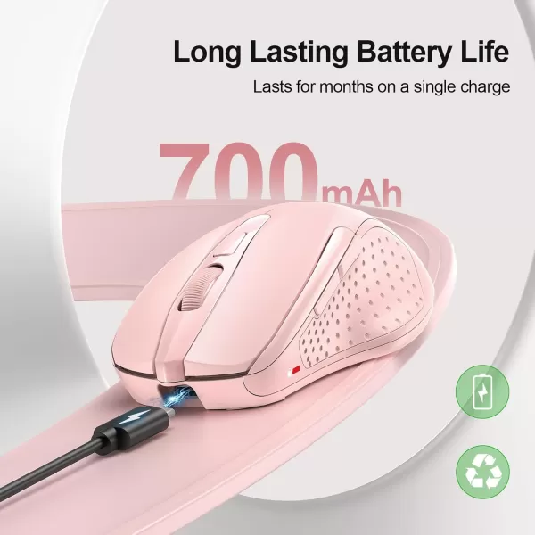 TECKNET Rechargeable Wireless MouseUSBA Silent Mouse Quiet Click 6 Adjustable 4800 DPI Cordless Computer Mouse Ergonomic Mouse for Laptop 6 Buttons 24G Mouse for Chromebook Ergo Grip  PurplePink