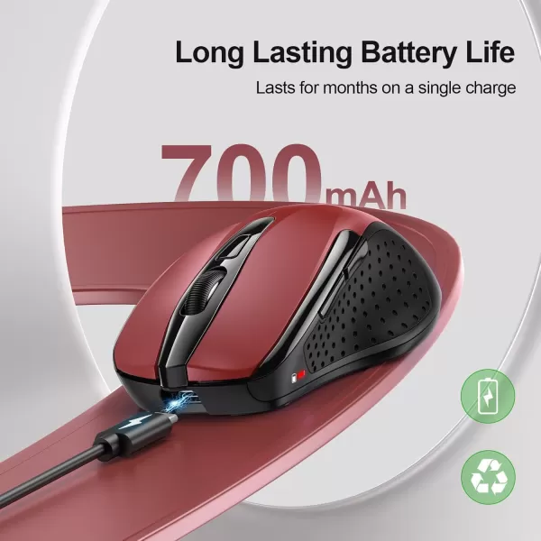 TECKNET Rechargeable Wireless MouseUSBA Silent Mouse Quiet Click 6 Adjustable 4800 DPI Cordless Computer Mouse Ergonomic Mouse for Laptop 6 Buttons 24G Mouse for Chromebook Ergo Grip  PurpleRed
