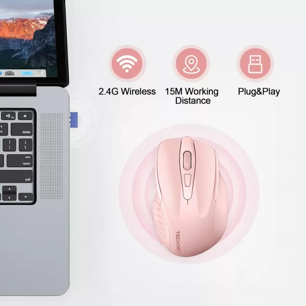TECKNET Rechargeable Wireless MouseUSBA Silent Mouse Quiet Click 6 Adjustable 4800 DPI Cordless Computer Mouse Ergonomic Mouse for Laptop 6 Buttons 24G Mouse for Chromebook Ergo Grip  PurplePink