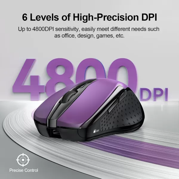 TECKNET Rechargeable Wireless MouseUSBA Silent Mouse Quiet Click 6 Adjustable 4800 DPI Cordless Computer Mouse Ergonomic Mouse for Laptop 6 Buttons 24G Mouse for Chromebook Ergo Grip  PurplePurple