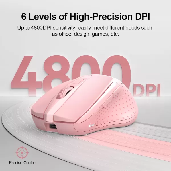 TECKNET Rechargeable Wireless MouseUSBA Silent Mouse Quiet Click 6 Adjustable 4800 DPI Cordless Computer Mouse Ergonomic Mouse for Laptop 6 Buttons 24G Mouse for Chromebook Ergo Grip  PurplePink