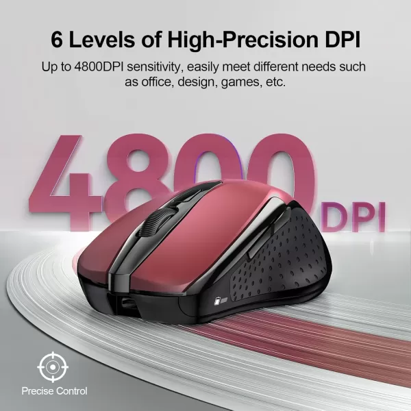 TECKNET Rechargeable Wireless MouseUSBA Silent Mouse Quiet Click 6 Adjustable 4800 DPI Cordless Computer Mouse Ergonomic Mouse for Laptop 6 Buttons 24G Mouse for Chromebook Ergo Grip  PurpleRed