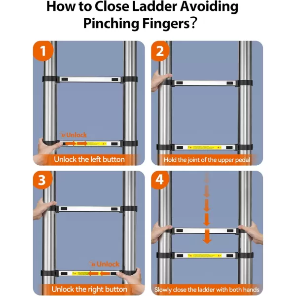 TECKNET Telescoping Ladder 125 FT Aluminum Extension Ladder with Stabilizer Bar NonSlip Feet ampamp Detachable Hook 330lbs Capacity MultiPurpose Portable Step Ladders for Home RV Loft Library85FT