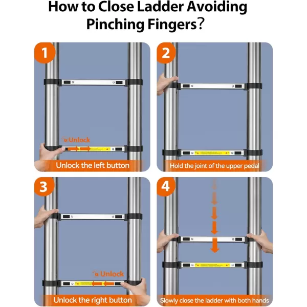 TECKNET Telescoping Ladder 125 FT Aluminum Extension Ladder with Stabilizer Bar NonSlip Feet ampamp Detachable Hook 330lbs Capacity MultiPurpose Portable Step Ladders for Home RV Loft Library125FT