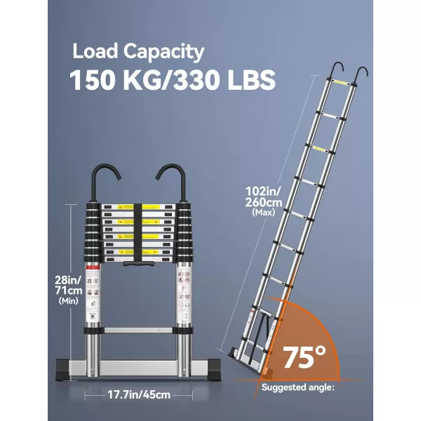 TECKNET Telescoping Ladder 125 FT Aluminum Extension Ladder with Stabilizer Bar NonSlip Feet ampamp Detachable Hook 330lbs Capacity MultiPurpose Portable Step Ladders for Home RV Loft Library85FT