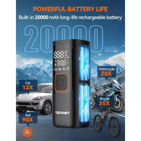 TECKNET Tire Inflator Portable Air Compressor160PSI ampamp 20000mAh Portable Air Pump Accurate Pressure LCD Display 3X Faster Inflation Air Compressor for Car Bike Motorcycle Ball  BlackOrangeBlackOrange