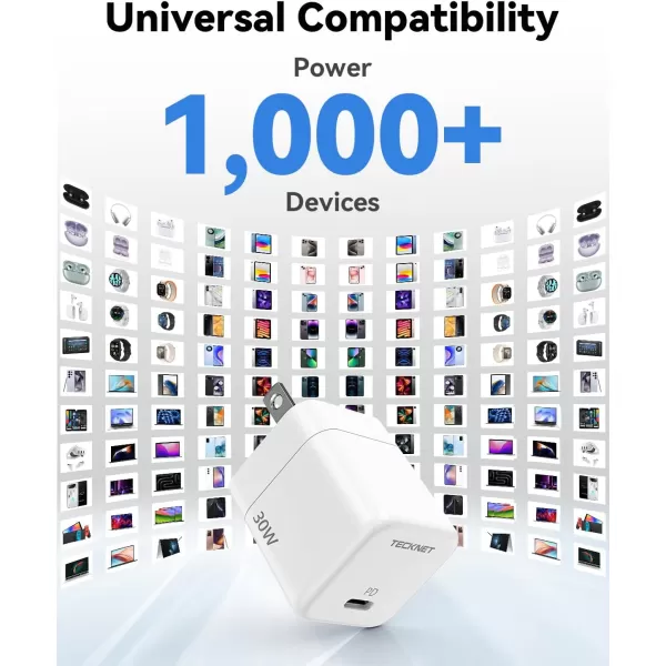 TECKNET USB C Charger Block Mini Foldable Plug Charger Fast Charging 30W PD Wall Charger with 5FT TypeC Cable for iPhone 151616 Plus16 Pro16 Pro Max Pixel Galaxy iPadiPad Mini and MoreMilk White