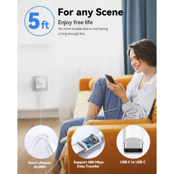 TECKNET USB C Charger Block Mini Foldable Plug Charger Fast Charging 30W PD Wall Charger with 5FT TypeC Cable for iPhone 151616 Plus16 Pro16 Pro Max Pixel Galaxy iPadiPad Mini and MoreMilk White