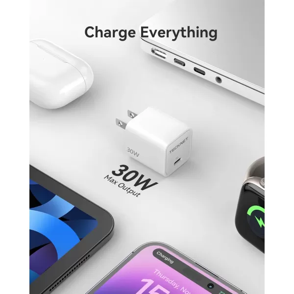 TECKNET USB C Charger Block Mini Foldable Plug Charger Fast Charging 30W PD Wall Charger with 5FT TypeC Cable for iPhone 151616 Plus16 Pro16 Pro Max Pixel Galaxy iPadiPad Mini and MoreWhite