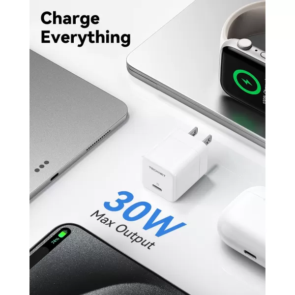 TECKNET USB C Charger Block Mini Foldable Plug Charger Fast Charging 30W PD Wall Charger with 5FT TypeC Cable for iPhone 151616 Plus16 Pro16 Pro Max Pixel Galaxy iPadiPad Mini and MoreMilk White