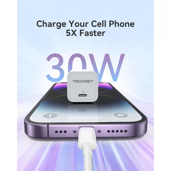 TECKNET USB C Charger Block Mini Foldable Plug Charger Fast Charging 30W PD Wall Charger with 5FT TypeC Cable for iPhone 151616 Plus16 Pro16 Pro Max Pixel Galaxy iPadiPad Mini and MoreWhite