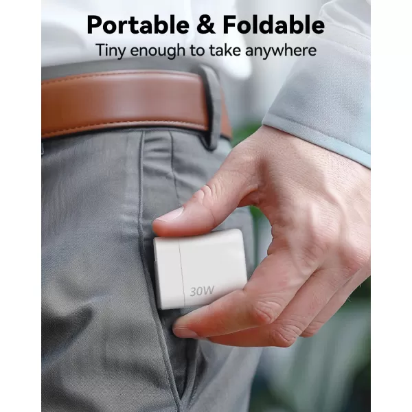 TECKNET USB C Charger Block Mini Foldable Plug Charger Fast Charging 30W PD Wall Charger with 5FT TypeC Cable for iPhone 151616 Plus16 Pro16 Pro Max Pixel Galaxy iPadiPad Mini and MoreMilk White