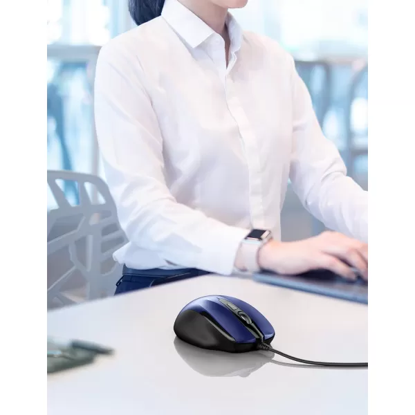 TECKNET USB Wired Mouse 6Button Corded Mouse with 4 Adjustable DPI Optical Computer Mouse with Ergonomic Design and 5FT Cord for Laptop Chromebook PC Desktop Mac NotebookGrayBlue