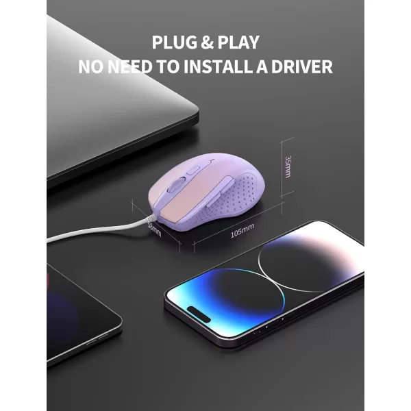 TECKNET USB Wired Mouse 6Button Corded Mouse with 4 Adjustable DPI Optical Computer Mouse with Ergonomic Design and 5FT Cord for Laptop Chromebook PC Desktop Mac NotebookGrayGradient Lavender
