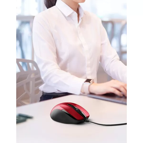 TECKNET USB Wired Mouse 6Button Corded Mouse with 4 Adjustable DPI Optical Computer Mouse with Ergonomic Design and 5FT Cord for Laptop Chromebook PC Desktop Mac NotebookGrayRed