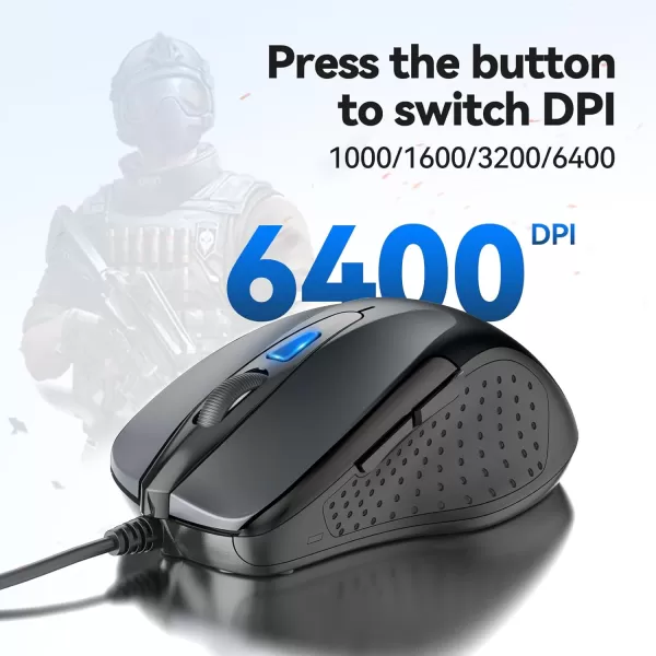TECKNET USB Wired Mouse 6Button Corded Mouse with 4 Adjustable DPI Optical Computer Mouse with Ergonomic Design and 5FT Cord for Laptop Chromebook PC Desktop Mac NotebookGrayGRAY