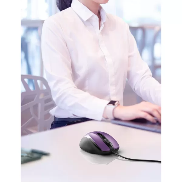 TECKNET USB Wired Mouse 6Button Corded Mouse with 4 Adjustable DPI Optical Computer Mouse with Ergonomic Design and 5FT Cord for Laptop Chromebook PC Desktop Mac NotebookGrayPurple