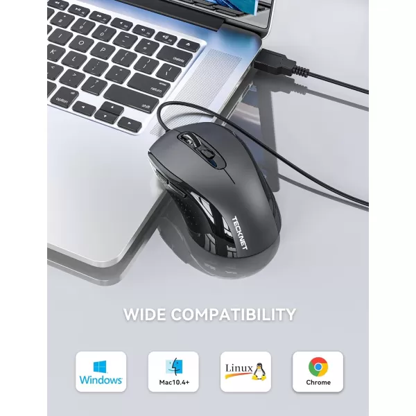 TECKNET Wired Mouse for Laptop 3600DPI USB Mouse with 6Button Optical Computer Mouse Wired Home and Office 5FT Corded Ergonomic Mouse for PC Desktop USB Plug ampamp Play NO Battery RequiredGreyGrey