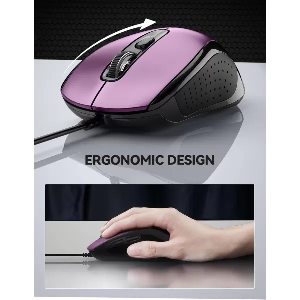 TECKNET Wired Mouse for Laptop 3600DPI USB Mouse with 6Button Optical Computer Mouse Wired Home and Office 5FT Corded Ergonomic Mouse for PC Desktop USB Plug ampamp Play NO Battery RequiredGreyPurple