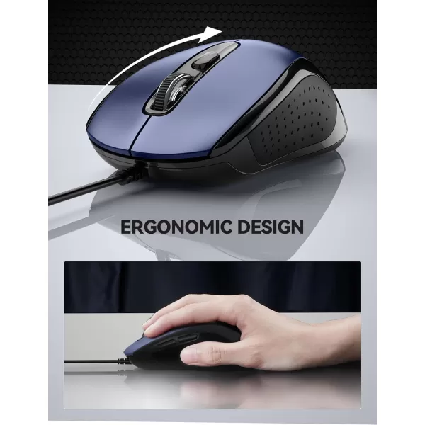 TECKNET Wired Mouse for Laptop 3600DPI USB Mouse with 6Button Optical Computer Mouse Wired Home and Office 5FT Corded Ergonomic Mouse for PC Desktop USB Plug ampamp Play NO Battery RequiredGreyBlue