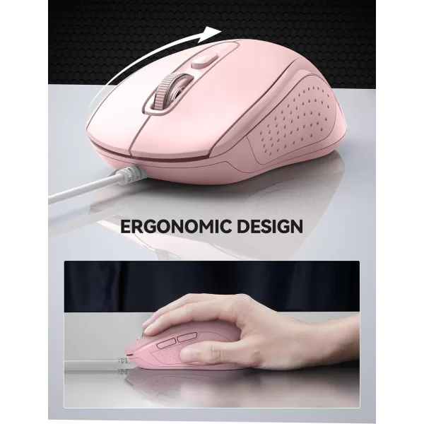 TECKNET Wired Mouse for Laptop 3600DPI USB Mouse with 6Button Optical Computer Mouse Wired Home and Office 5FT Corded Ergonomic Mouse for PC Desktop USB Plug ampamp Play NO Battery RequiredGreypink