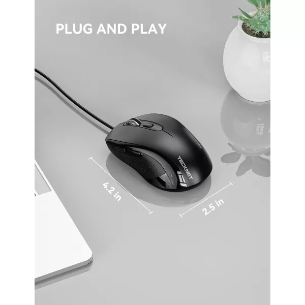 TECKNET Wired Mouse for Laptop 3600DPI USB Mouse with 6Button Optical Computer Mouse Wired Home and Office 5FT Corded Ergonomic Mouse for PC Desktop USB Plug ampamp Play NO Battery RequiredGreyBlack