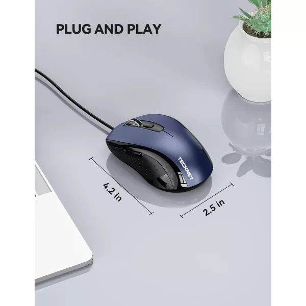 TECKNET Wired Mouse for Laptop 3600DPI USB Mouse with 6Button Optical Computer Mouse Wired Home and Office 5FT Corded Ergonomic Mouse for PC Desktop USB Plug ampamp Play NO Battery RequiredGreyBlue
