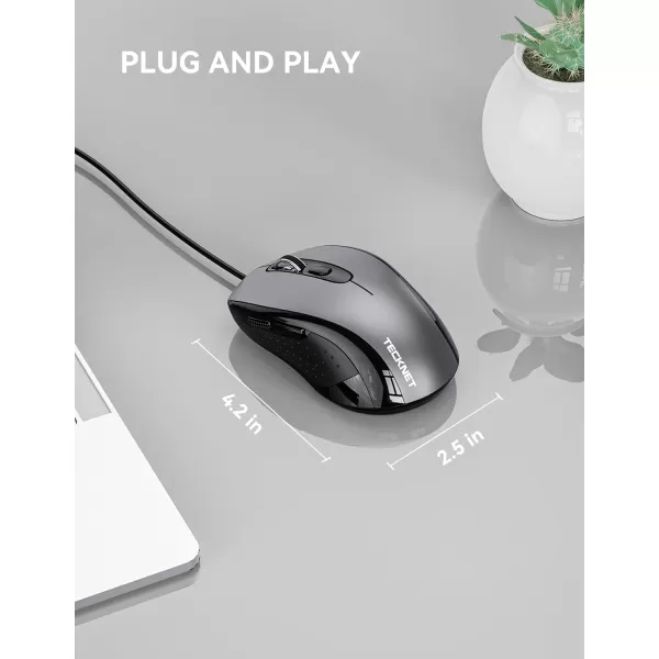 TECKNET Wired Mouse for Laptop 3600DPI USB Mouse with 6Button Optical Computer Mouse Wired Home and Office 5FT Corded Ergonomic Mouse for PC Desktop USB Plug ampamp Play NO Battery RequiredGreyGrey