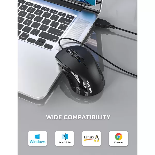 TECKNET Wired Mouse for Laptop 3600DPI USB Mouse with 6Button Optical Computer Mouse Wired Home and Office 5FT Corded Ergonomic Mouse for PC Desktop USB Plug ampamp Play NO Battery RequiredGreyBlack
