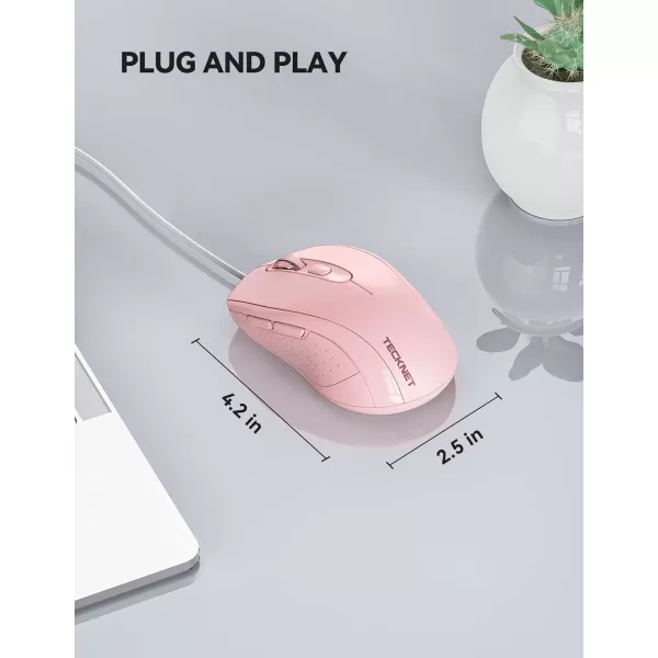 TECKNET Wired Mouse for Laptop 3600DPI USB Mouse with 6Button Optical Computer Mouse Wired Home and Office 5FT Corded Ergonomic Mouse for PC Desktop USB Plug ampamp Play NO Battery RequiredGreypink