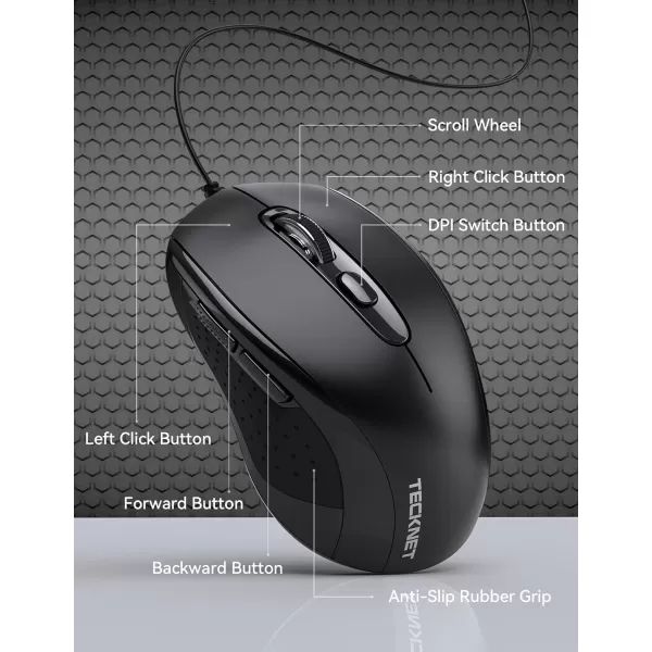 TECKNET Wired Mouse for Laptop 3600DPI USB Mouse with 6Button Optical Computer Mouse Wired Home and Office 5FT Corded Ergonomic Mouse for PC Desktop USB Plug ampamp Play NO Battery RequiredGreyBlack