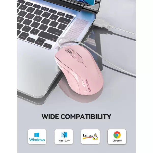 TECKNET Wired Mouse for Laptop 3600DPI USB Mouse with 6Button Optical Computer Mouse Wired Home and Office 5FT Corded Ergonomic Mouse for PC Desktop USB Plug ampamp Play NO Battery RequiredGreypink
