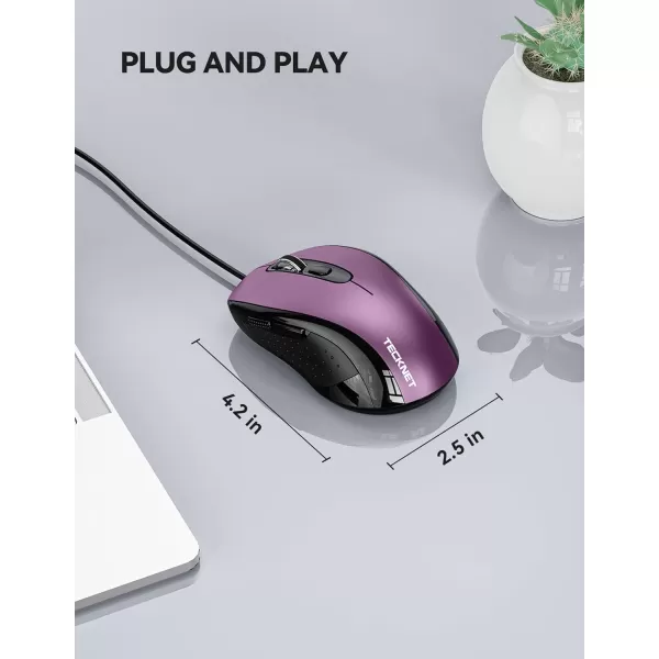 TECKNET Wired Mouse for Laptop 3600DPI USB Mouse with 6Button Optical Computer Mouse Wired Home and Office 5FT Corded Ergonomic Mouse for PC Desktop USB Plug ampamp Play NO Battery RequiredGreyPurple