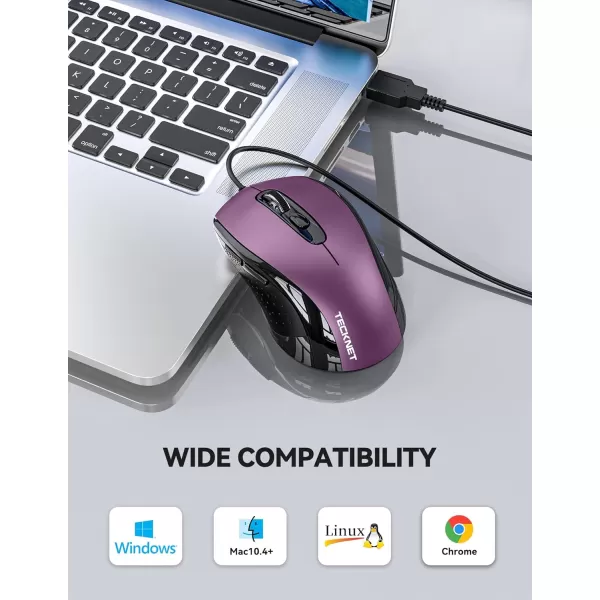 TECKNET Wired Mouse for Laptop 3600DPI USB Mouse with 6Button Optical Computer Mouse Wired Home and Office 5FT Corded Ergonomic Mouse for PC Desktop USB Plug ampamp Play NO Battery RequiredGreyPurple