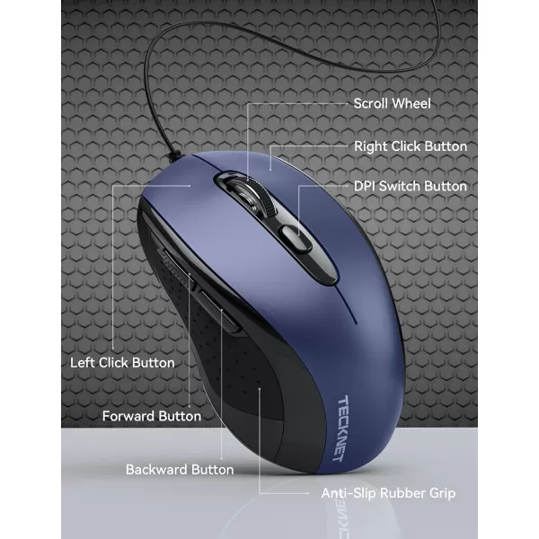 TECKNET Wired Mouse for Laptop 3600DPI USB Mouse with 6Button Optical Computer Mouse Wired Home and Office 5FT Corded Ergonomic Mouse for PC Desktop USB Plug ampamp Play NO Battery RequiredGreyBlue