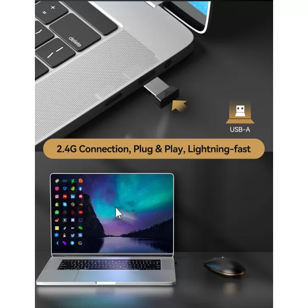 TECKNET Wireless Bluetooth Mouse 3 ModeDual Bluetooth24Ghz Silent Computer Mouse Bluetooth Compatible with Chromebook MacBook Pro Air Ambidextrous Portable Travel Mouse for Laptop PCBlack Gold