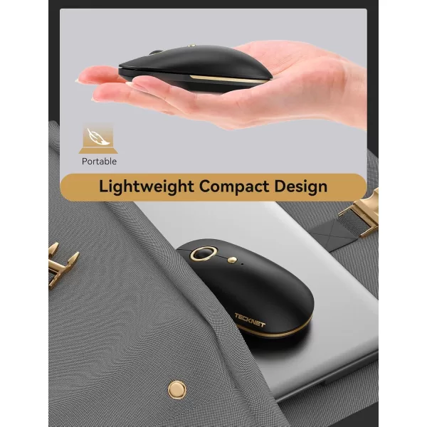 TECKNET Wireless Bluetooth Mouse 3 ModeDual Bluetooth24Ghz Silent Computer Mouse Bluetooth Compatible with Chromebook MacBook Pro Air Ambidextrous Portable Travel Mouse for Laptop PCBlack Gold