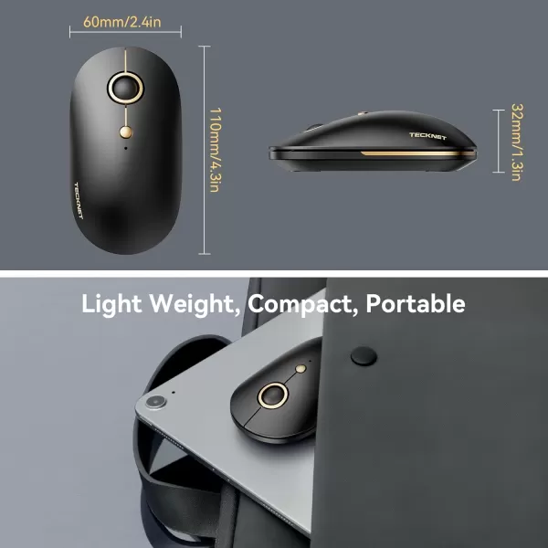 TECKNET Wireless Bluetooth Mouse 3 ModeDual Bluetooth24Ghz Silent Computer Mouse Bluetooth Compatible with Chromebook MacBook Pro Air Ambidextrous Portable Travel Mouse for Laptop PCBlack Gold