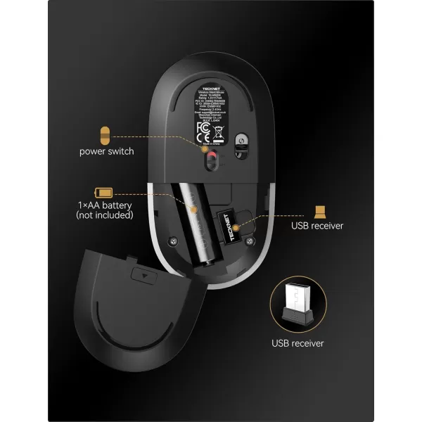 TECKNET Wireless Bluetooth Mouse 3 ModeDual Bluetooth24Ghz Silent Computer Mouse Bluetooth Compatible with Chromebook MacBook Pro Air Ambidextrous Portable Travel Mouse for Laptop PCBlack Gold
