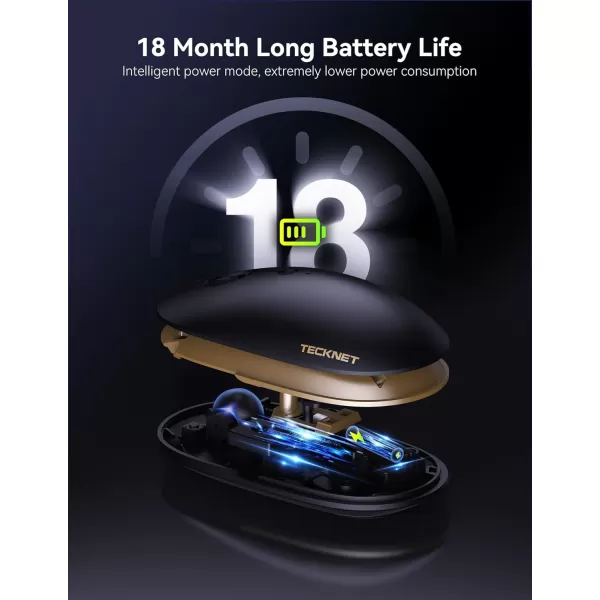 TECKNET Wireless Bluetooth Mouse 3 ModeDual Bluetooth24Ghz Silent Computer Mouse Bluetooth Compatible with Chromebook MacBook Pro Air Ambidextrous Portable Travel Mouse for Laptop PCBlack Gold
